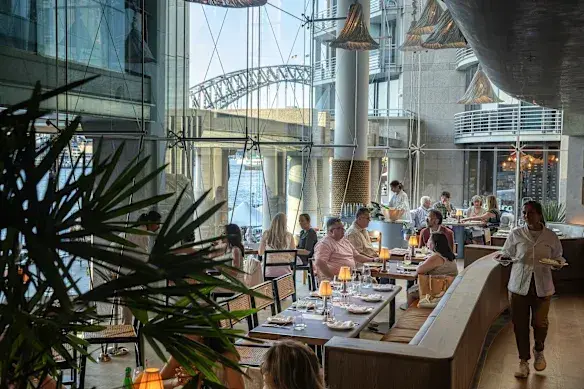 The dining room at Flaminia, looking out to the Harbour Bridge
